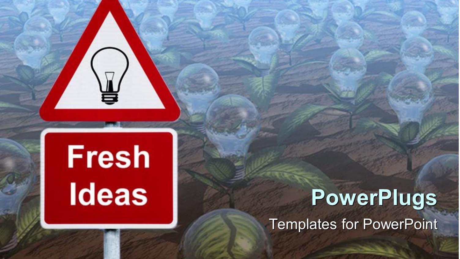 Red Triangle Sign with Light Bulb and Fresh Ideas on Background of Seedlings