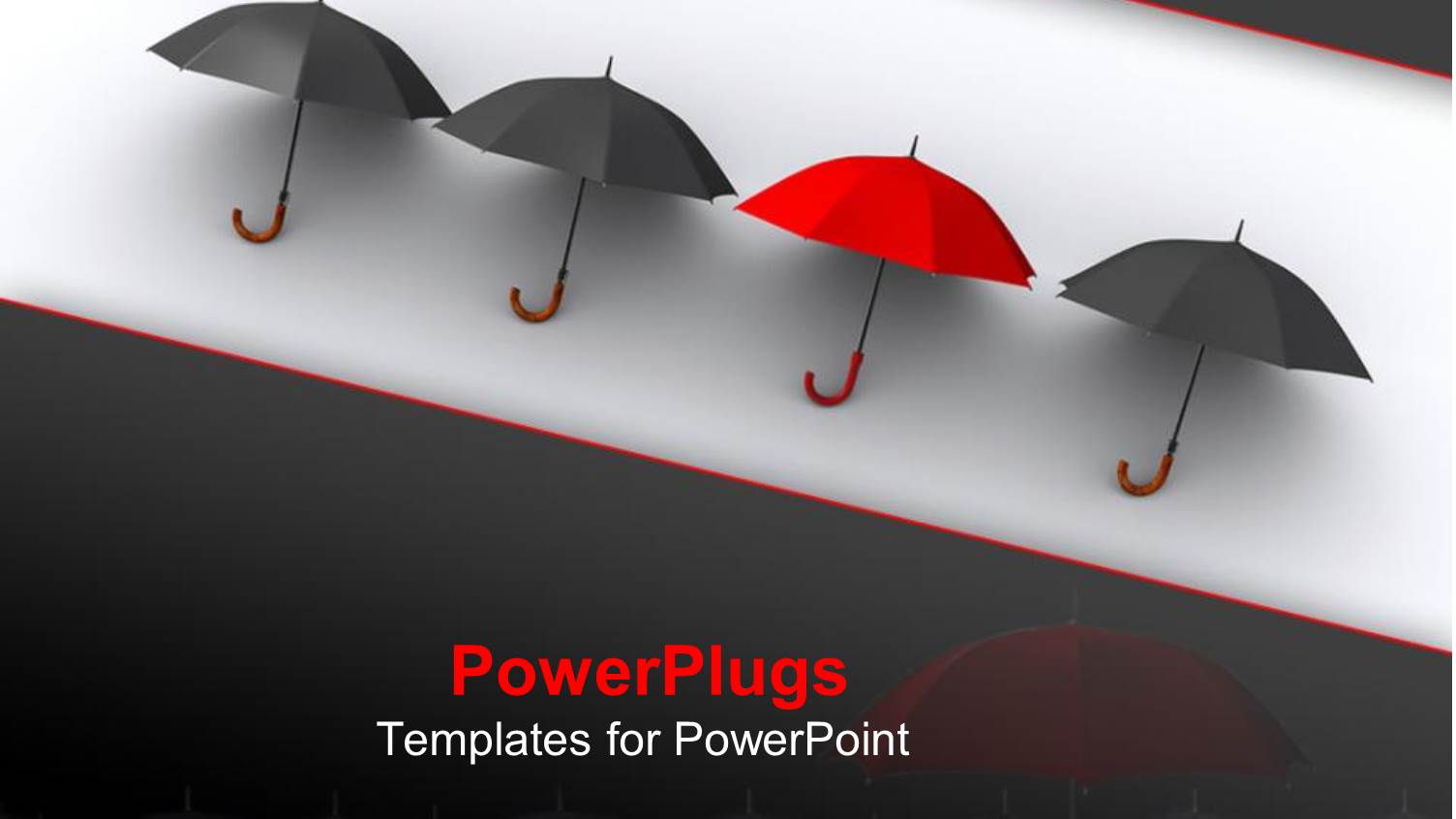 Red Umbrella Standing Out from Black Umbrella, Different, Unique