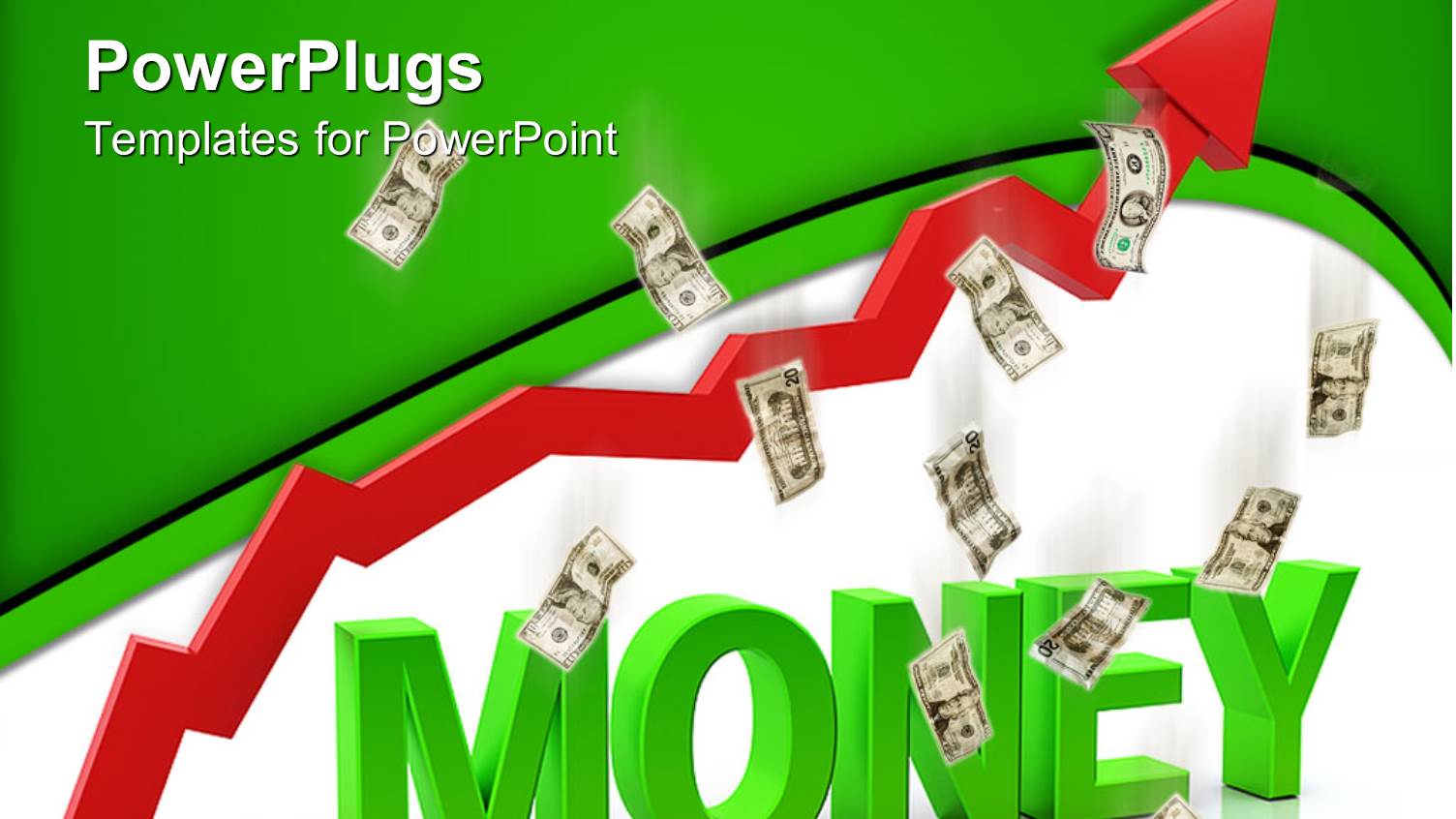 Red Upward Pointing Arrow with Falling Cash Over Word Money