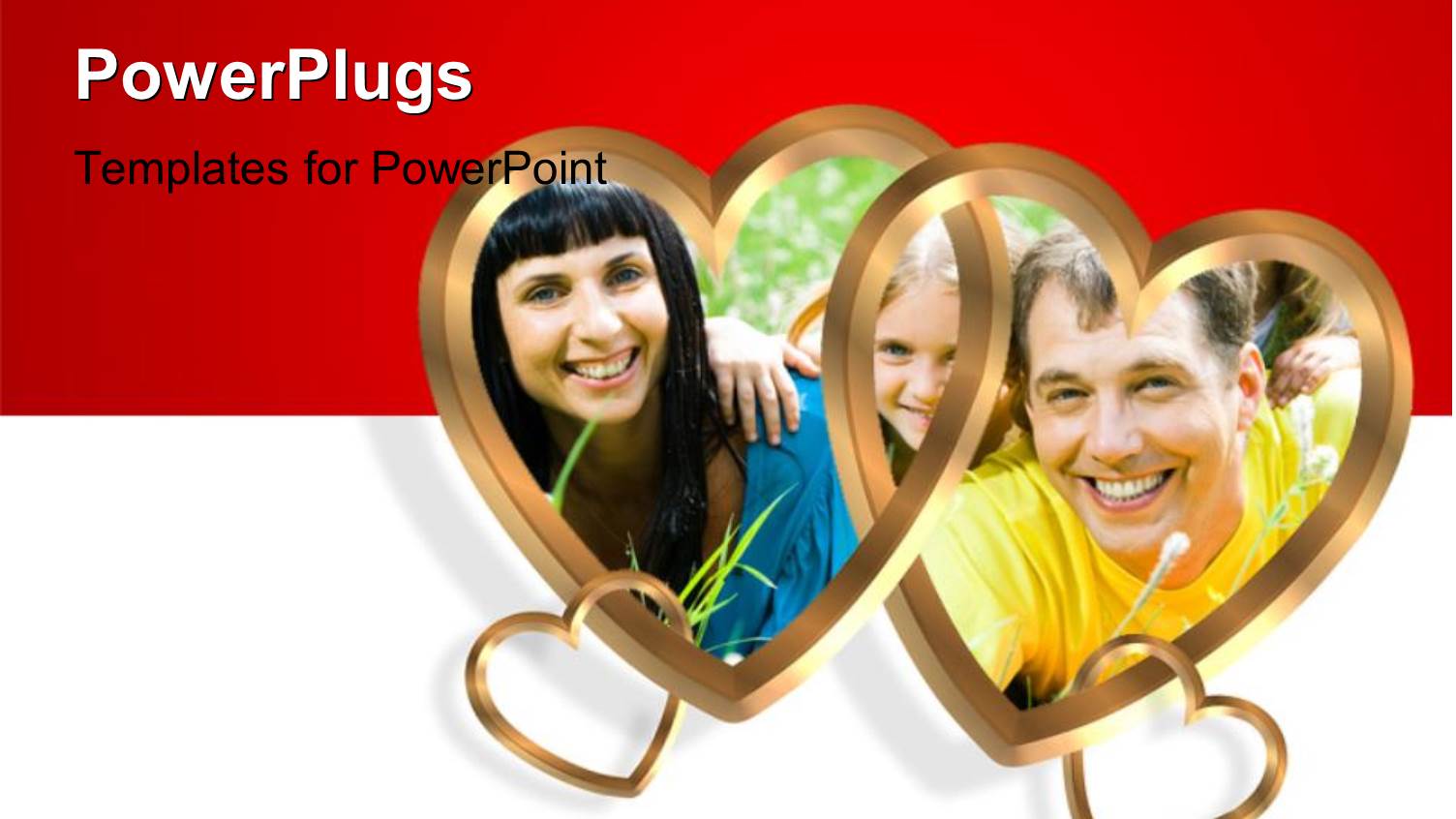 Red and White Background with Heart Shaped Interlocking Symbols and Happy Family