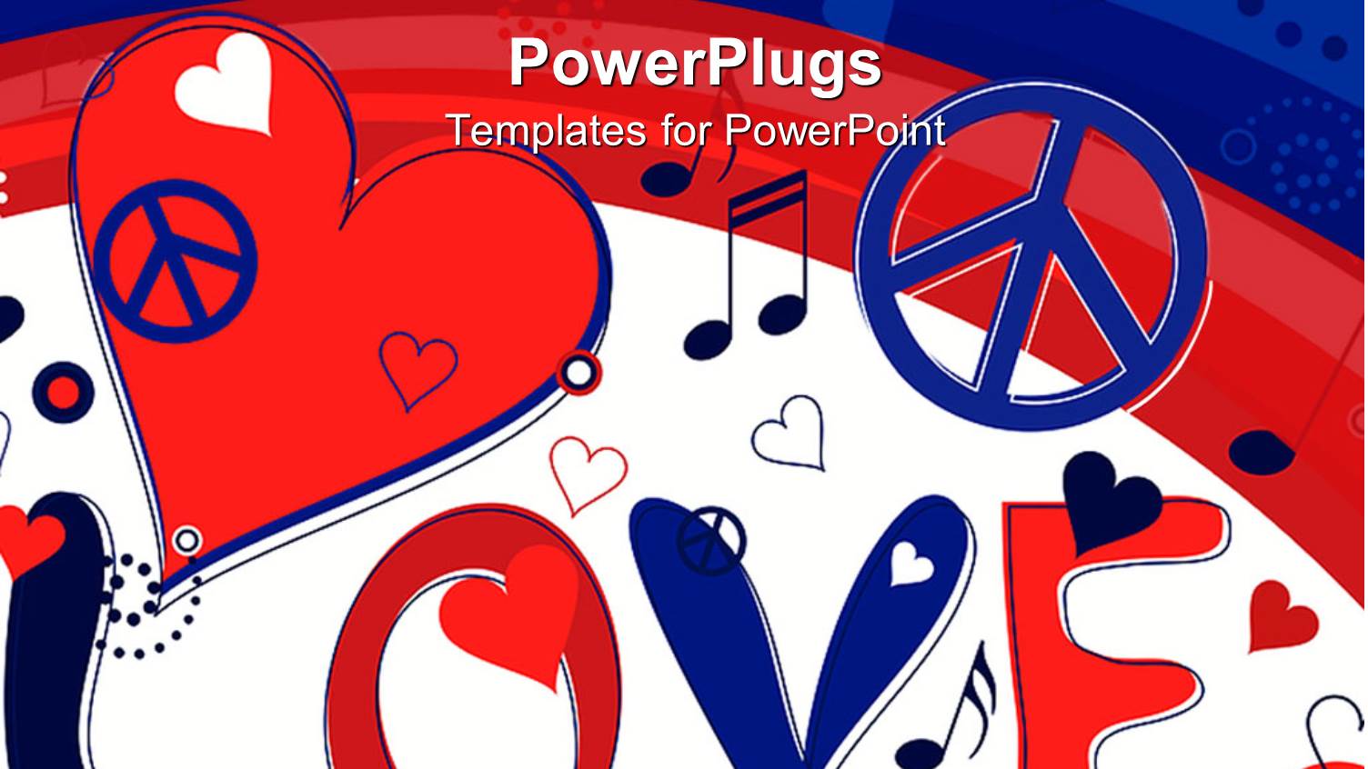 Red White and Blue Love, Peace, Music Note, Heart Background