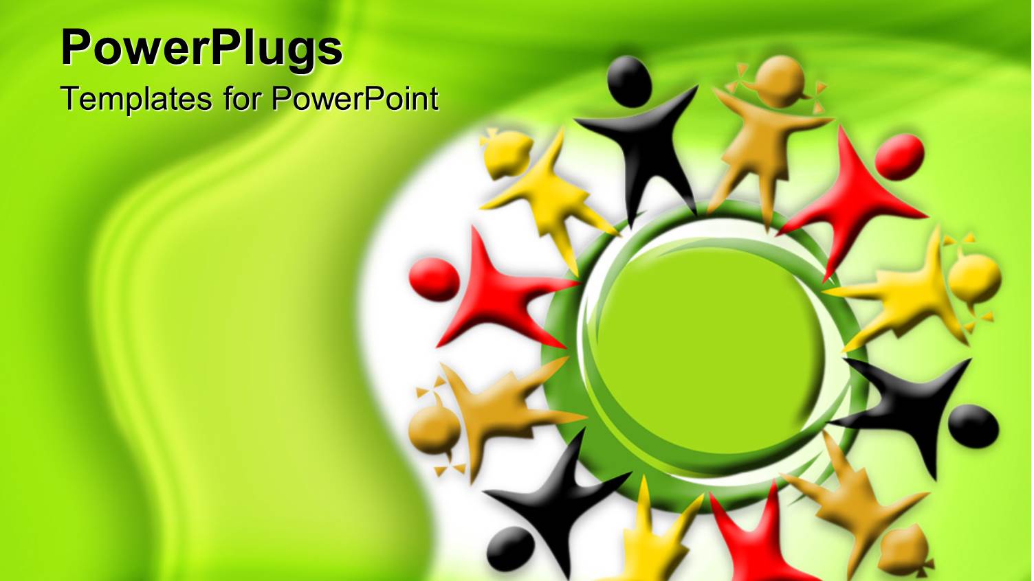 Red, White, Brown, and Yellow Figures Standing Around a Green Representation of Planet on White Background