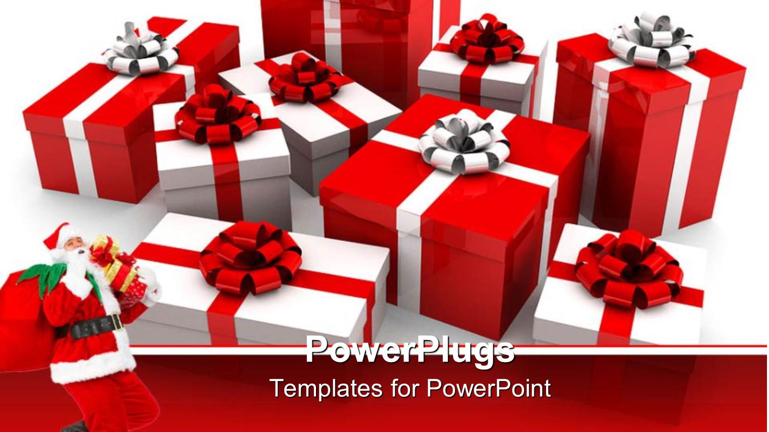 Red and White Christmas Gifts Behind Santa Claus