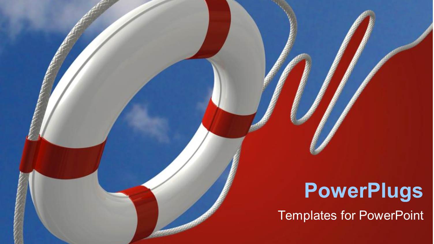 Red and White Life Preserver with Blue Sky and Clouds