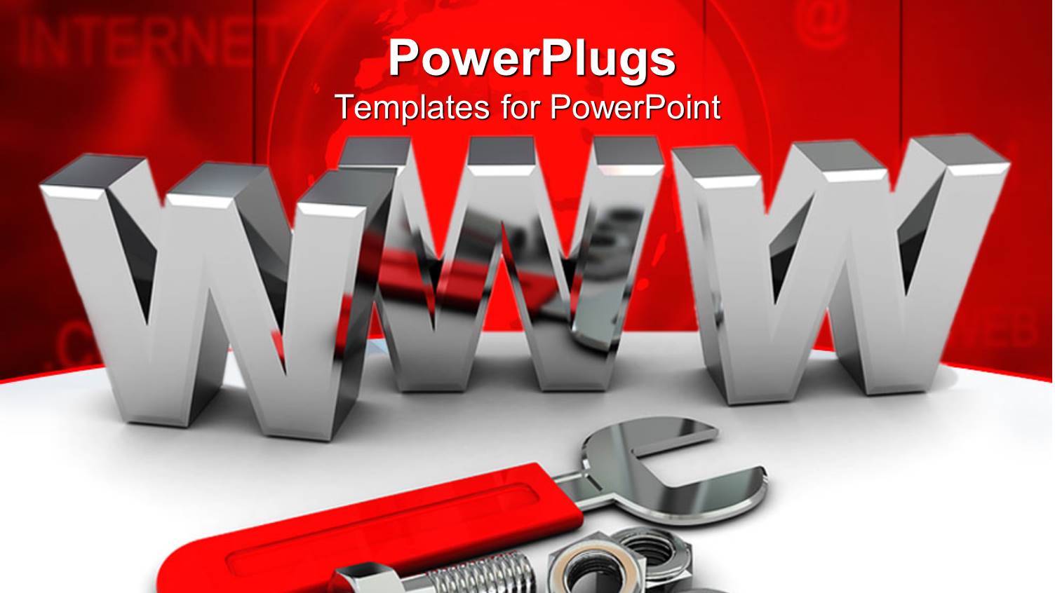 Red Wrench with Bolt and Nut with Chrome Plated 3D WWW Sign