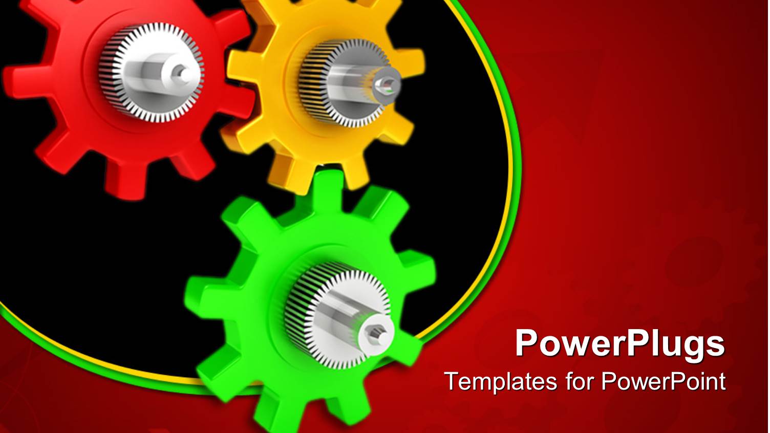 Red, Yellow, Green and Silver Gears on Red Background