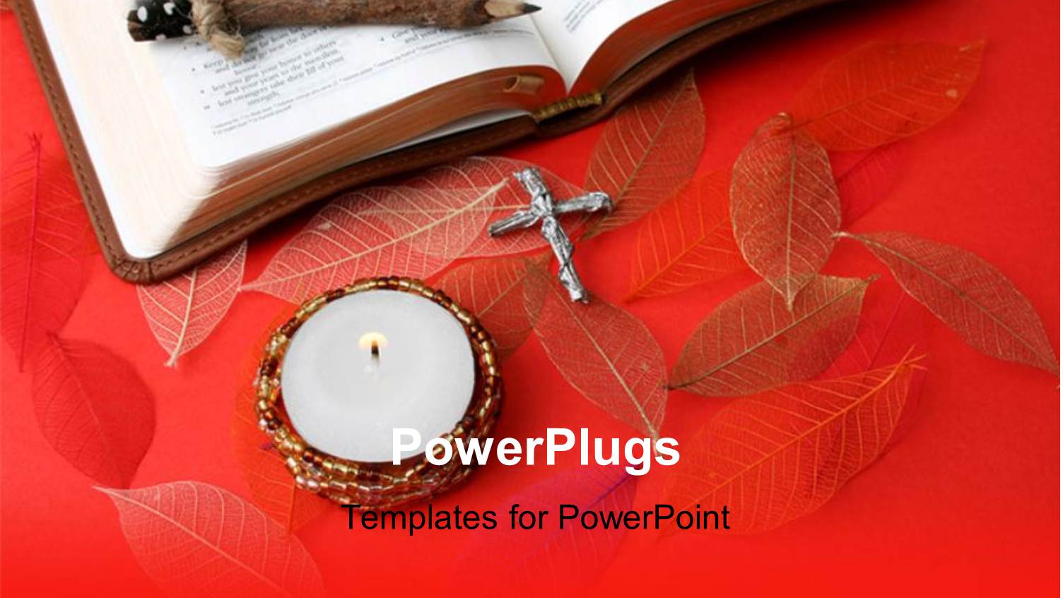 a Reddish Background with a Cross and a Holy Bible