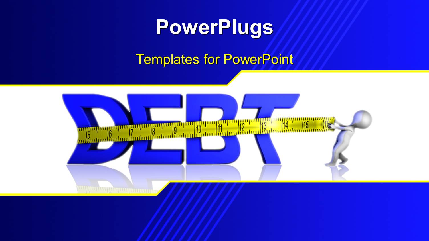 3D Man Pulls 3D Word DEBT with Measuring Tape on White Background