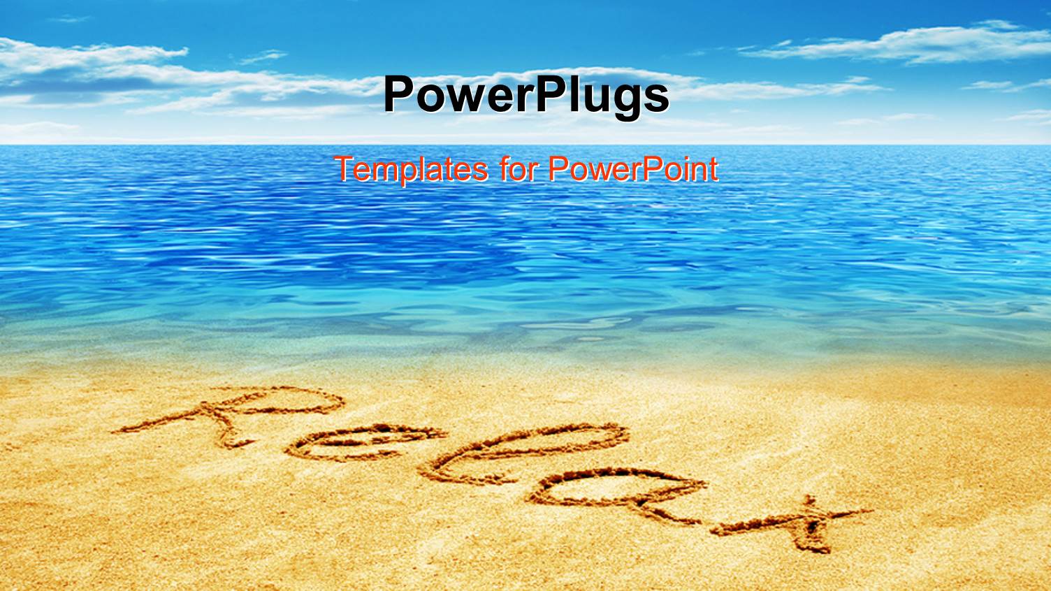 Relax Text Written on a Beach Sand with a Cool Blue Sea