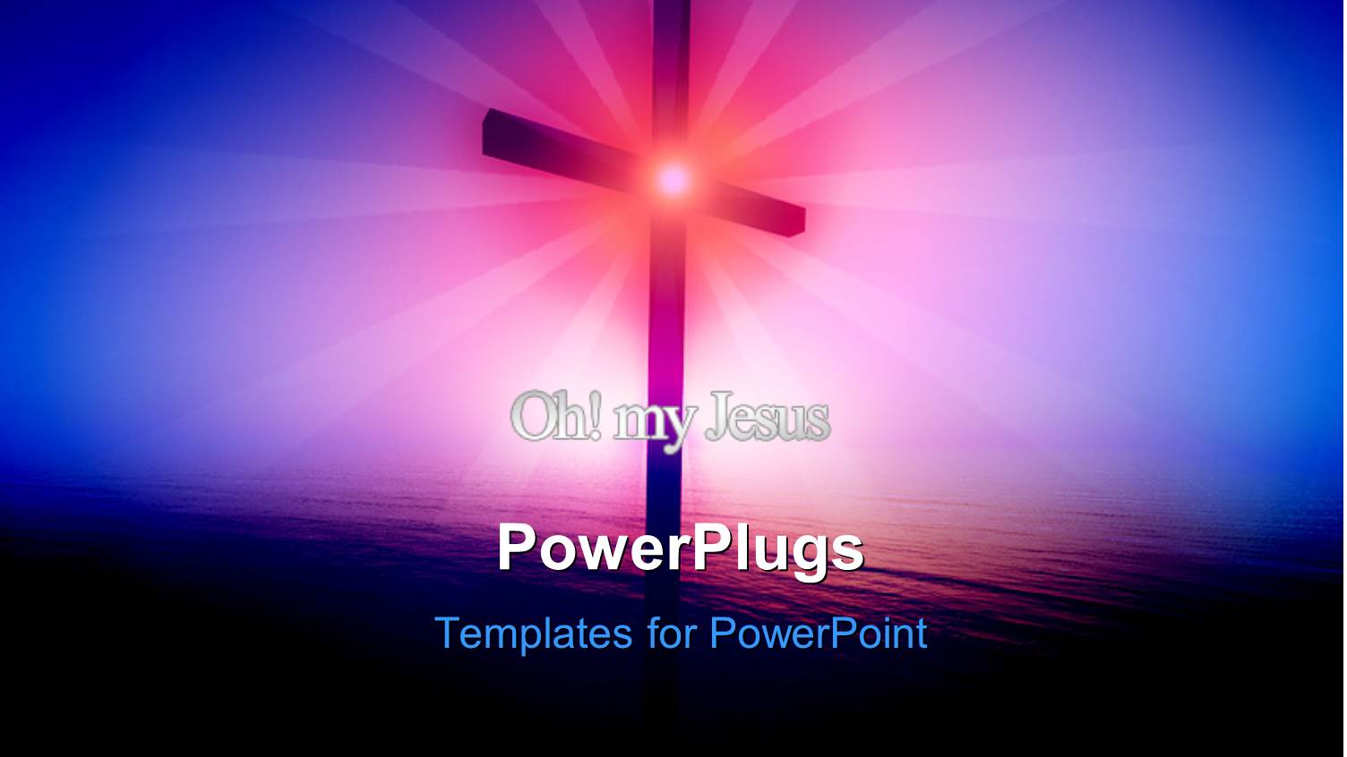 Religious Cross Glowing Over the Sea at Sunrise with Rays in Background