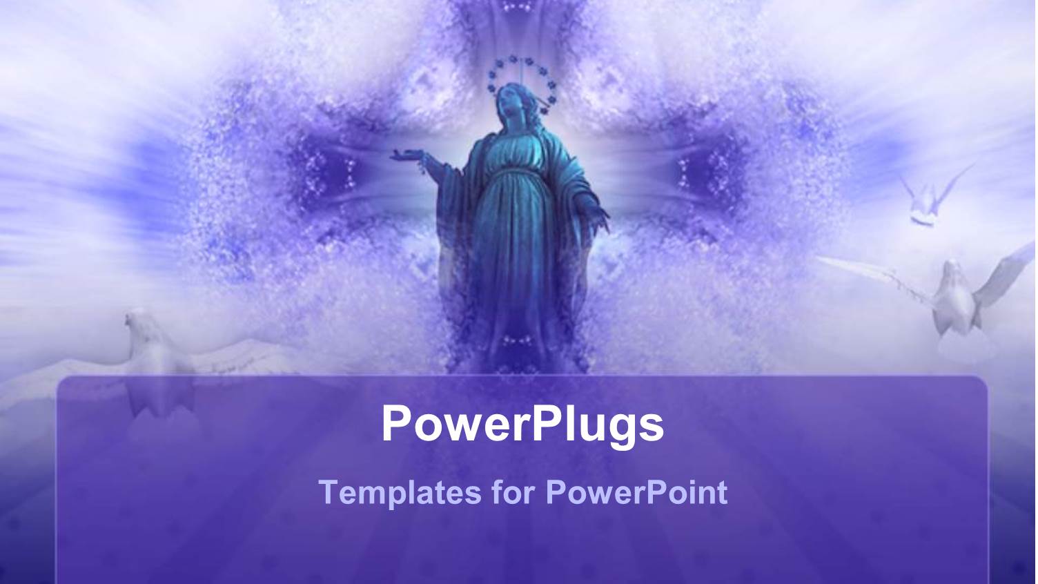 Religious Depiction with Cross Statue and White Doves in Cloud