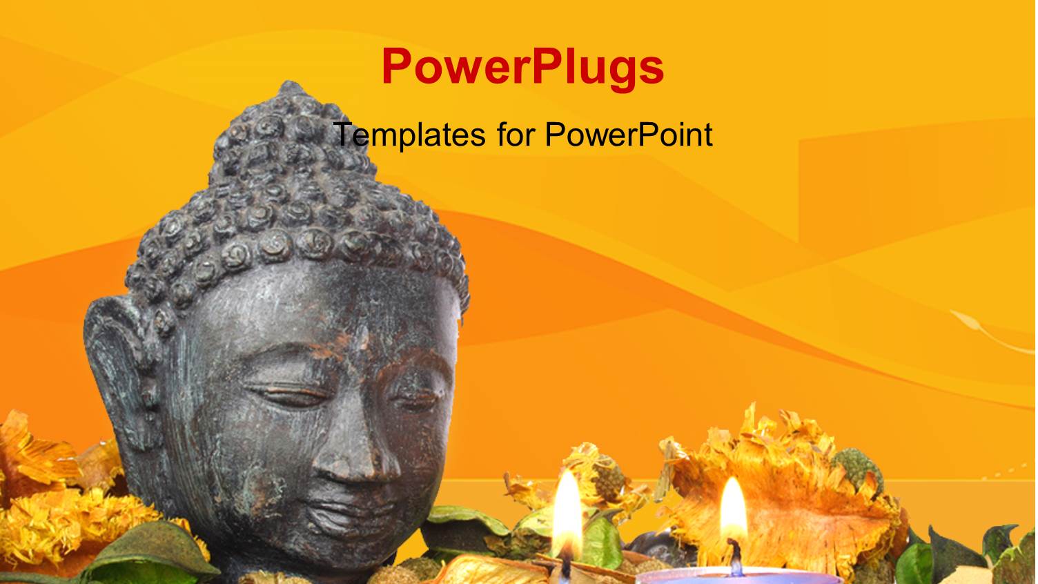 Religious Depiction with Statue of Head with Burning Candles on Flower