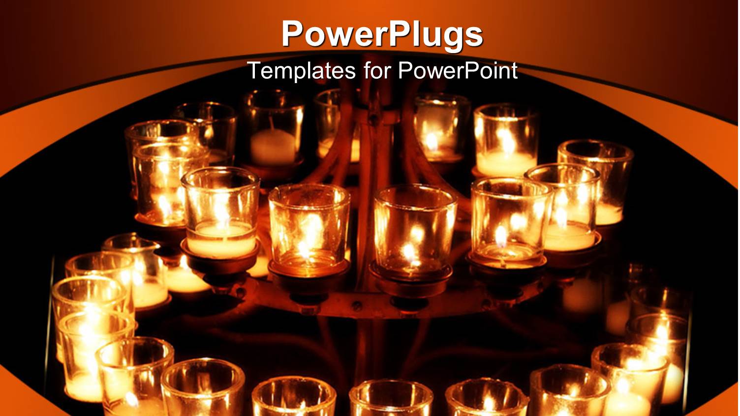 Religious Theme with Burning Candles in Transparent Glass in Dark Background