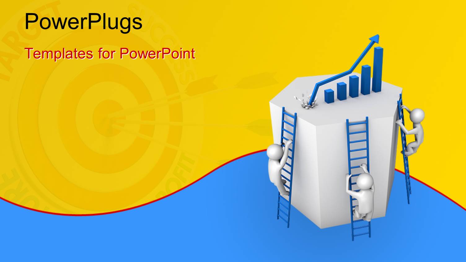 Three 3D Characters Climbing Up to a Bar Chart