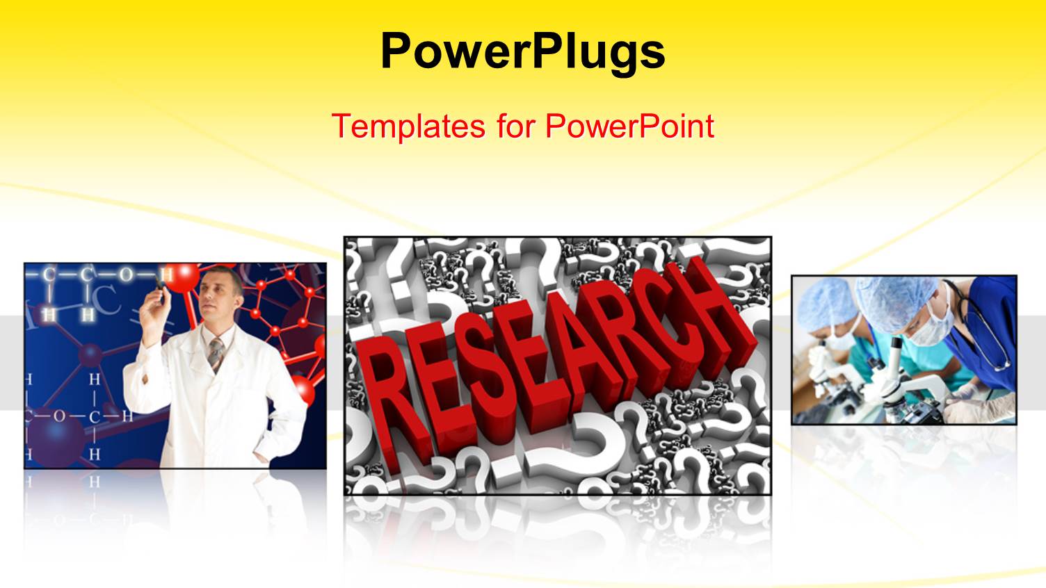Research Theme with Three Depictions of Chemist Working on Chemistry Formulas Red Research Word and Researchers Looking