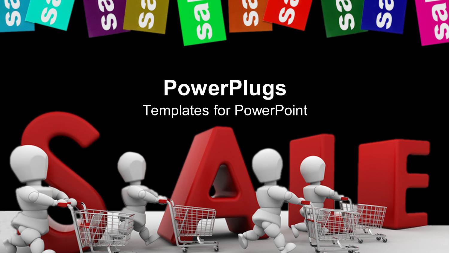 Retail Sale Theme with People Pushing Shopping Carts, E Commerce