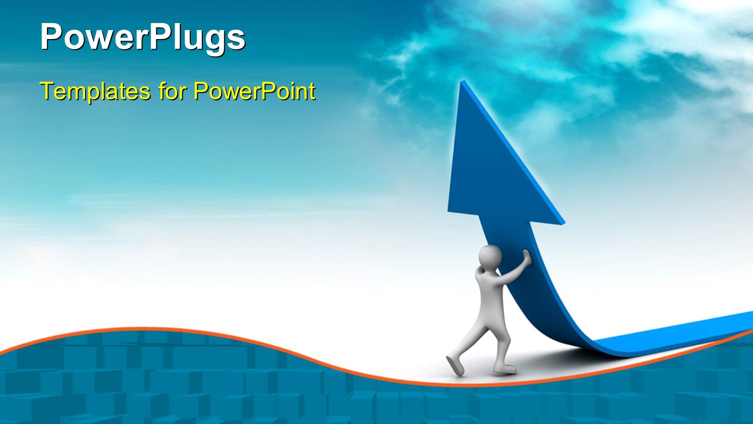 Business Growth Depiction with 3D Man Lifting large Blue Arrow Upwards