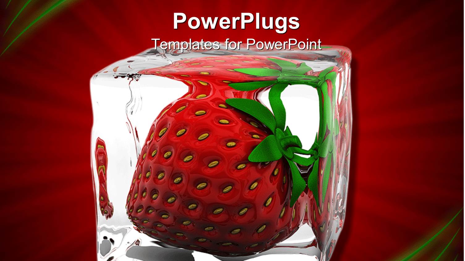 Ripe Red Strawberry Frozen in Ice Cube