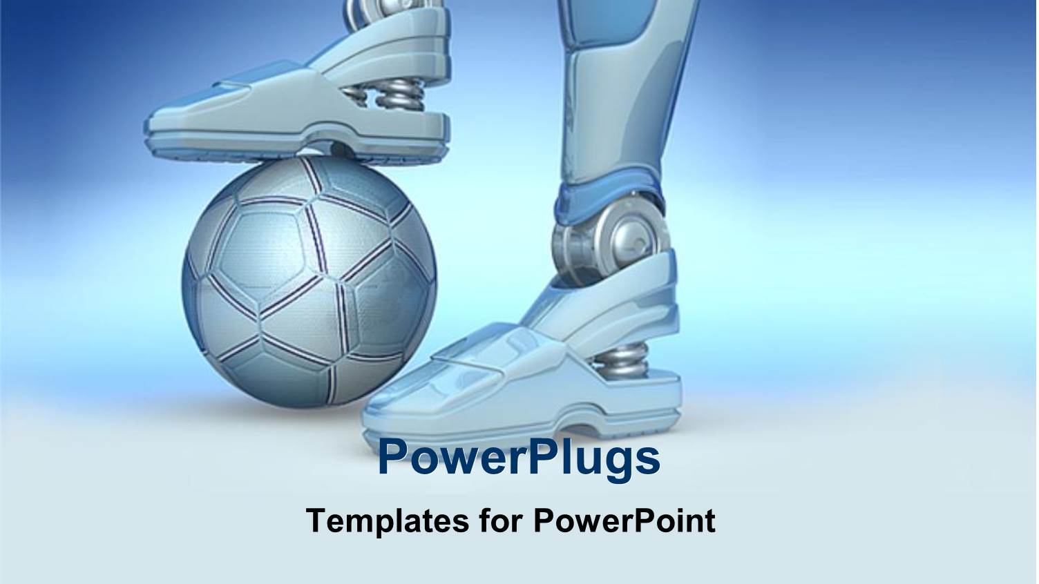 a Robot with Football Under its Feet with Bluish Background