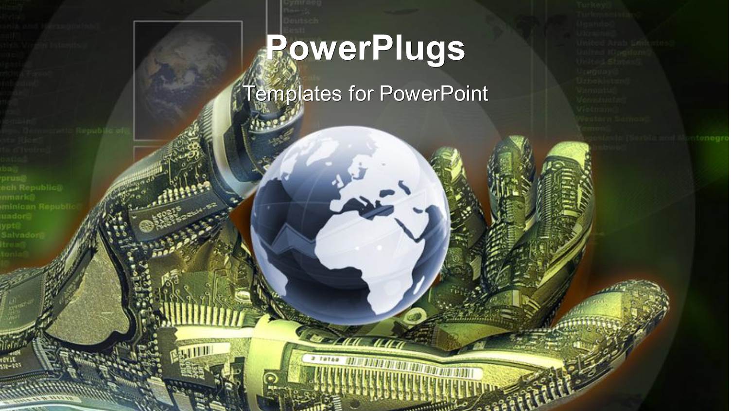 Robotic Hand Holding Globe in Palm as a Metaphor Questioning Technology on Black Background