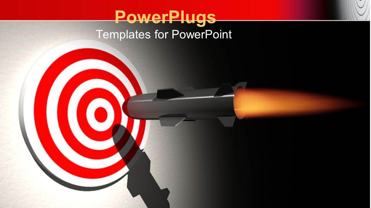 Rocket Aiming the Center of a Bullseye Target on Gradient Gray and Black Background