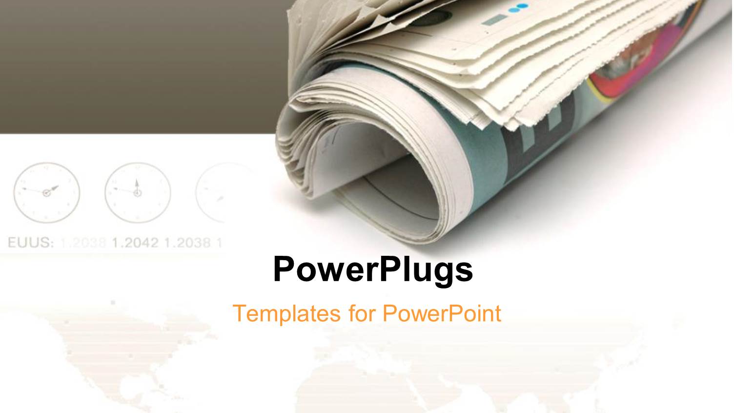 Roll of Newspaper Over White and Grey Background with World Map and Different Zone Clocks