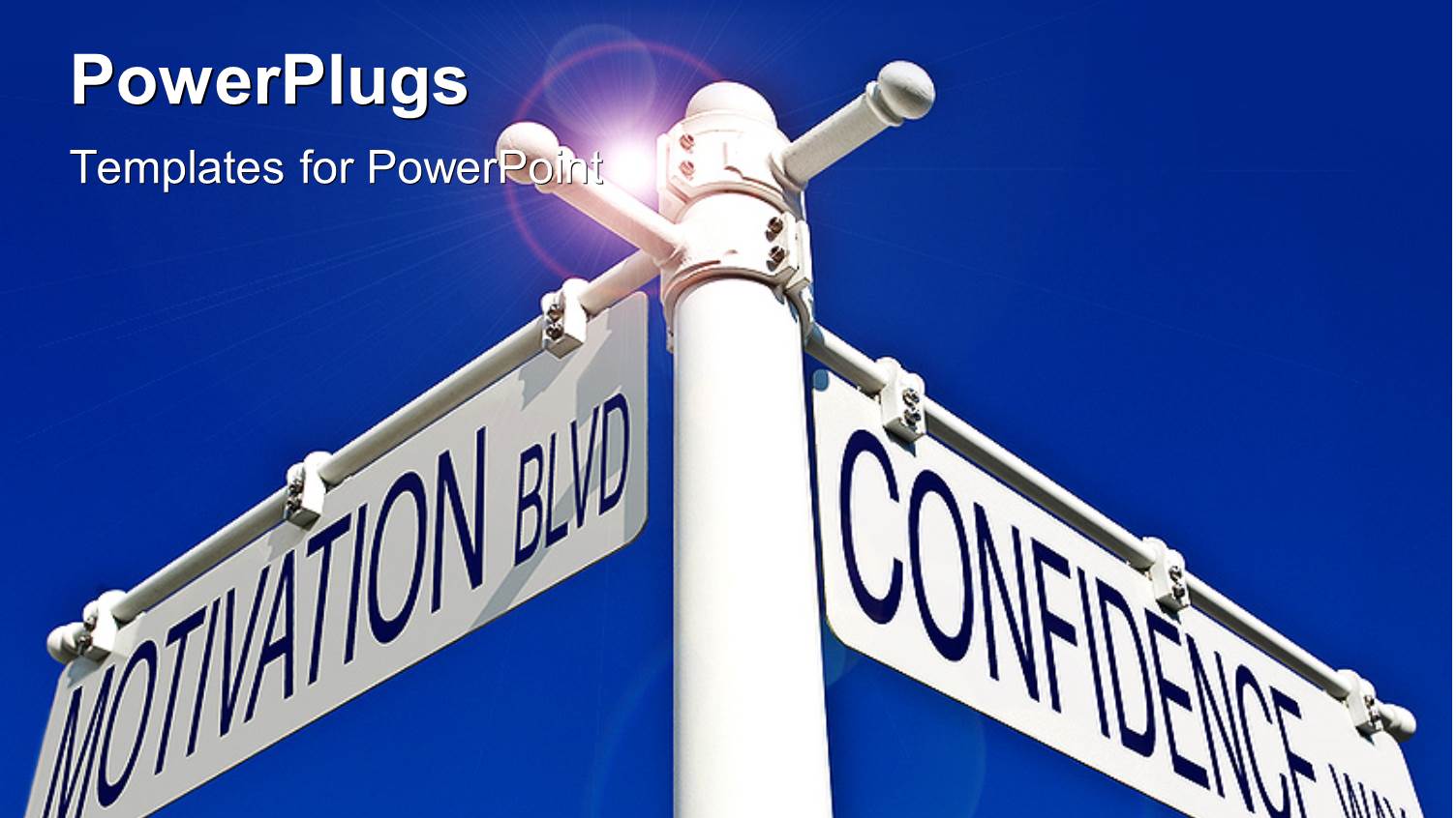 Round Glow on Blue Surface with Sign Post to Motivation and Confidence 