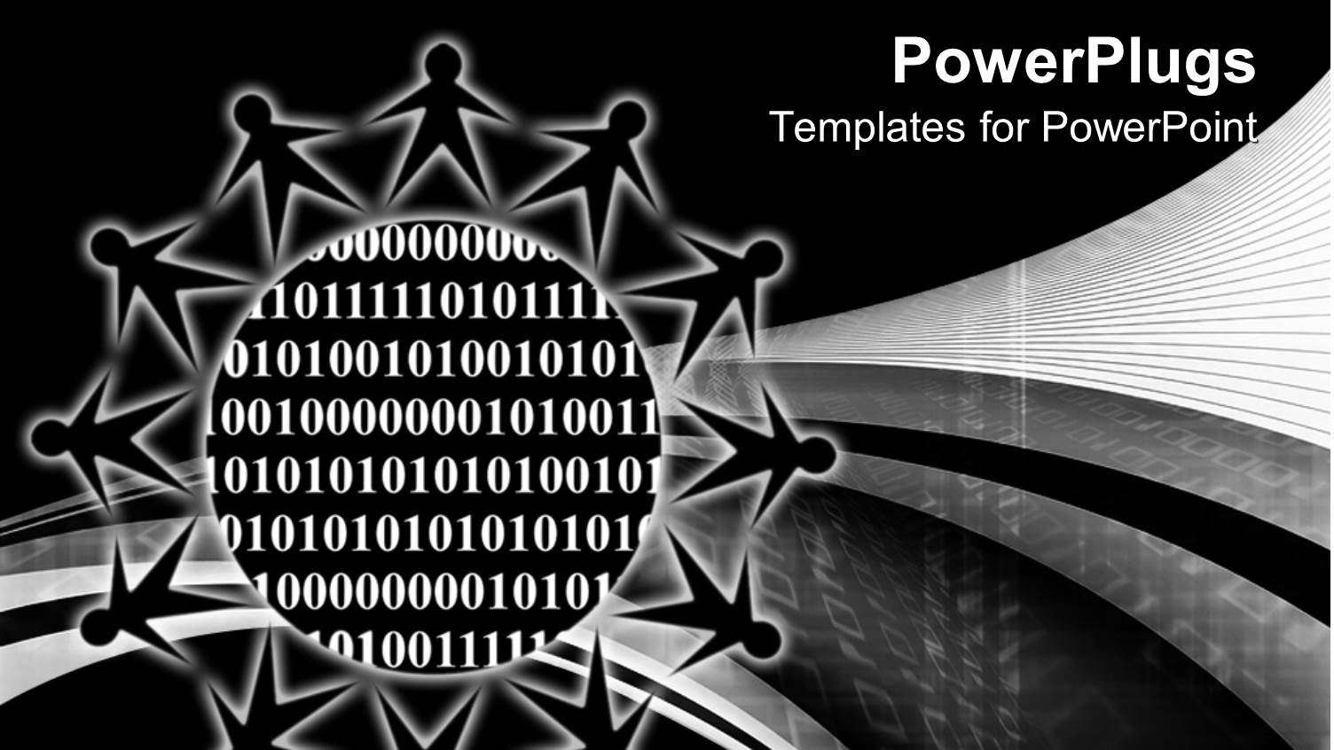 Round Icon with Lots of Binary Numbers with Human Figures Around it