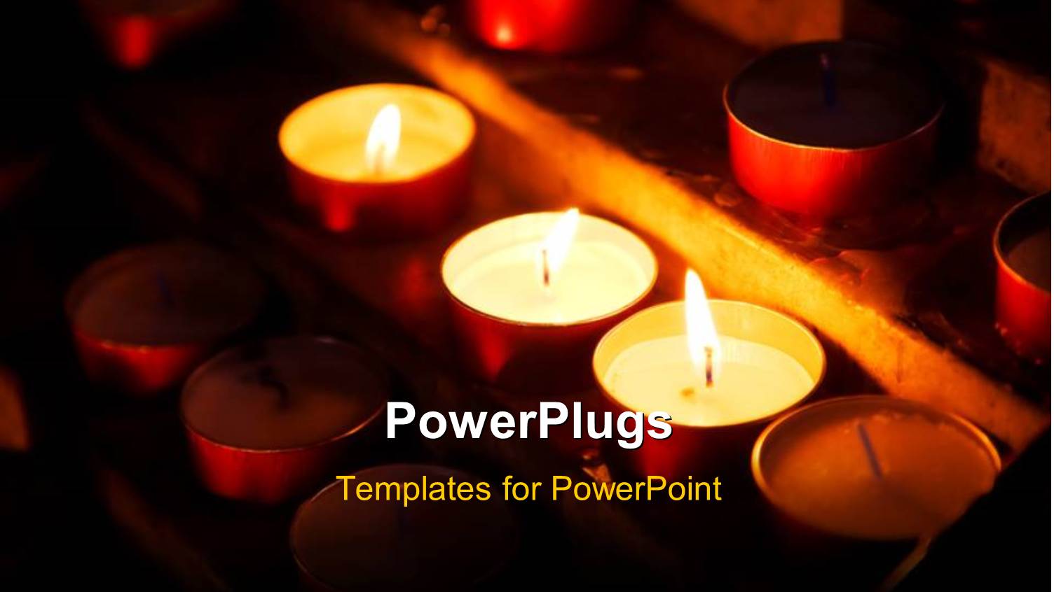 Row of Burning Candles in Church Building at Night