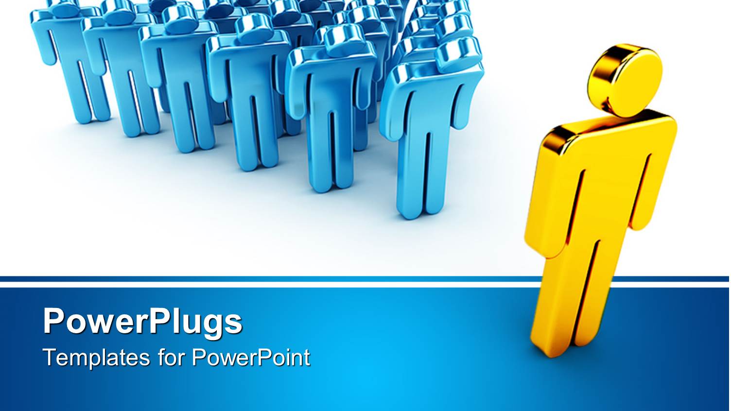 Row of Lots of Blue Human Figures with a Golden One in Front