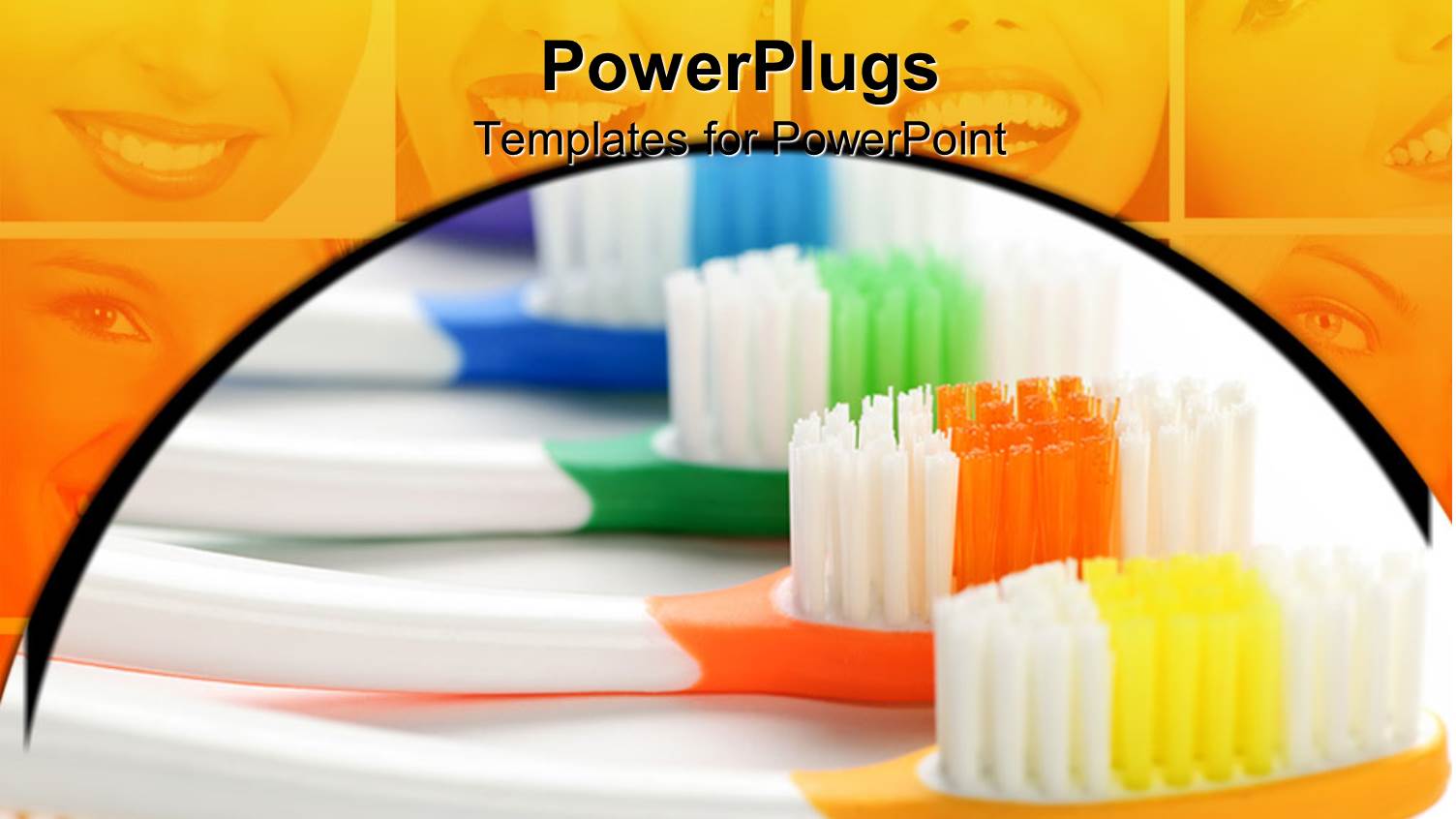 Row of Multicolored Toothbrushes in Front of Smiling Faces