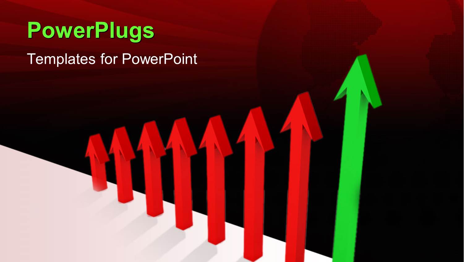 Row of Three Dimensional Red Arrows Increasing Size with Final Green Arrow