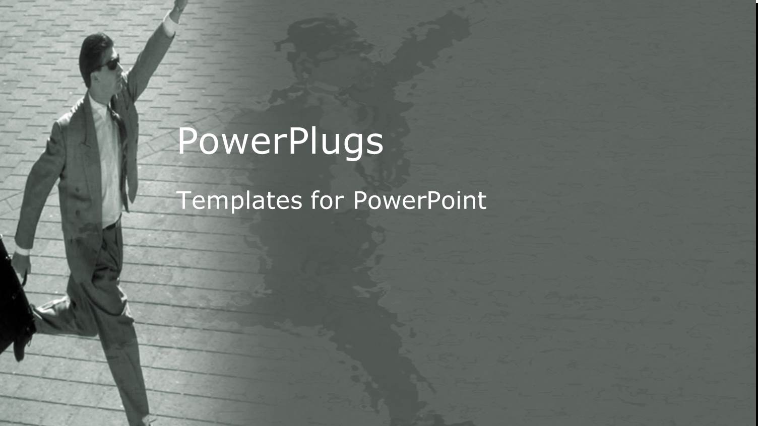 Running Business Man with Suitcase and Raised Hand Calling for Taxi