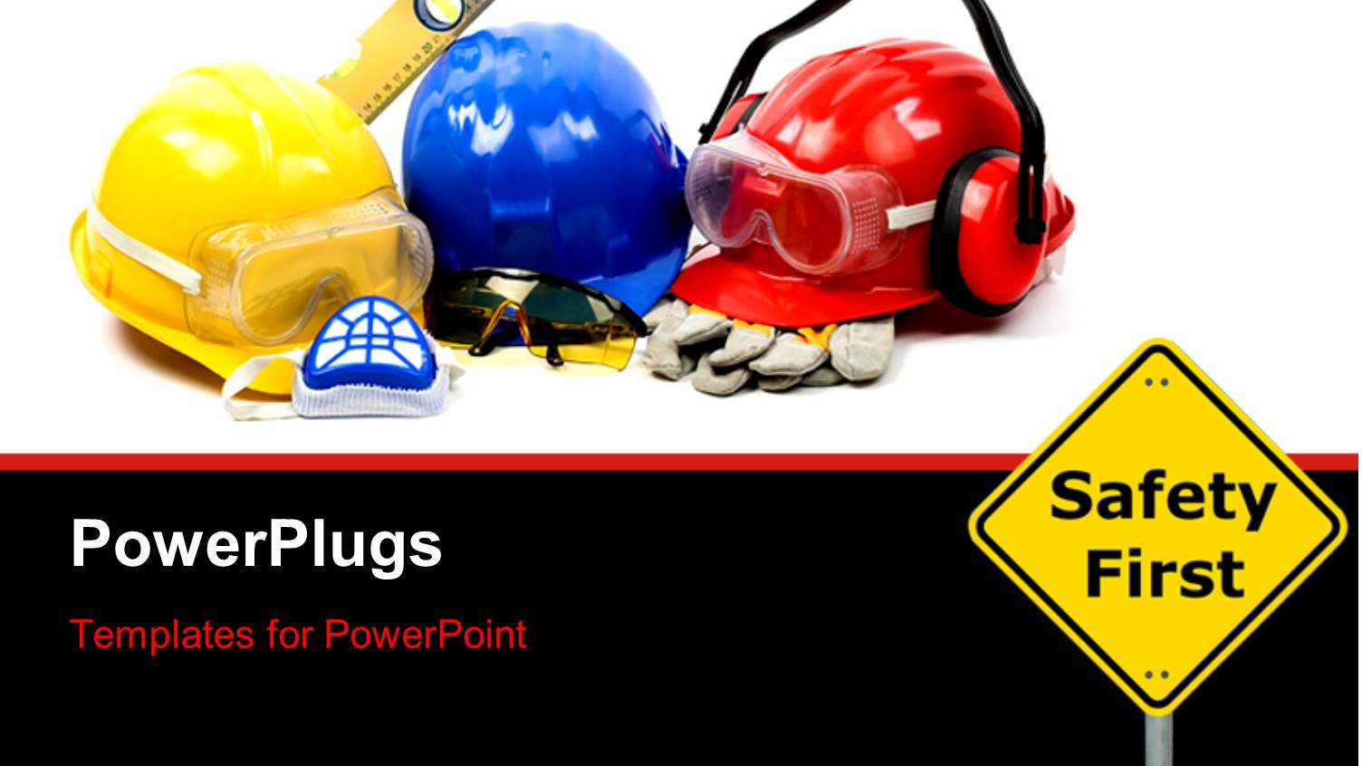 Safety Gear Kit Close Up with 'Safety First' Sign Board in Foreground