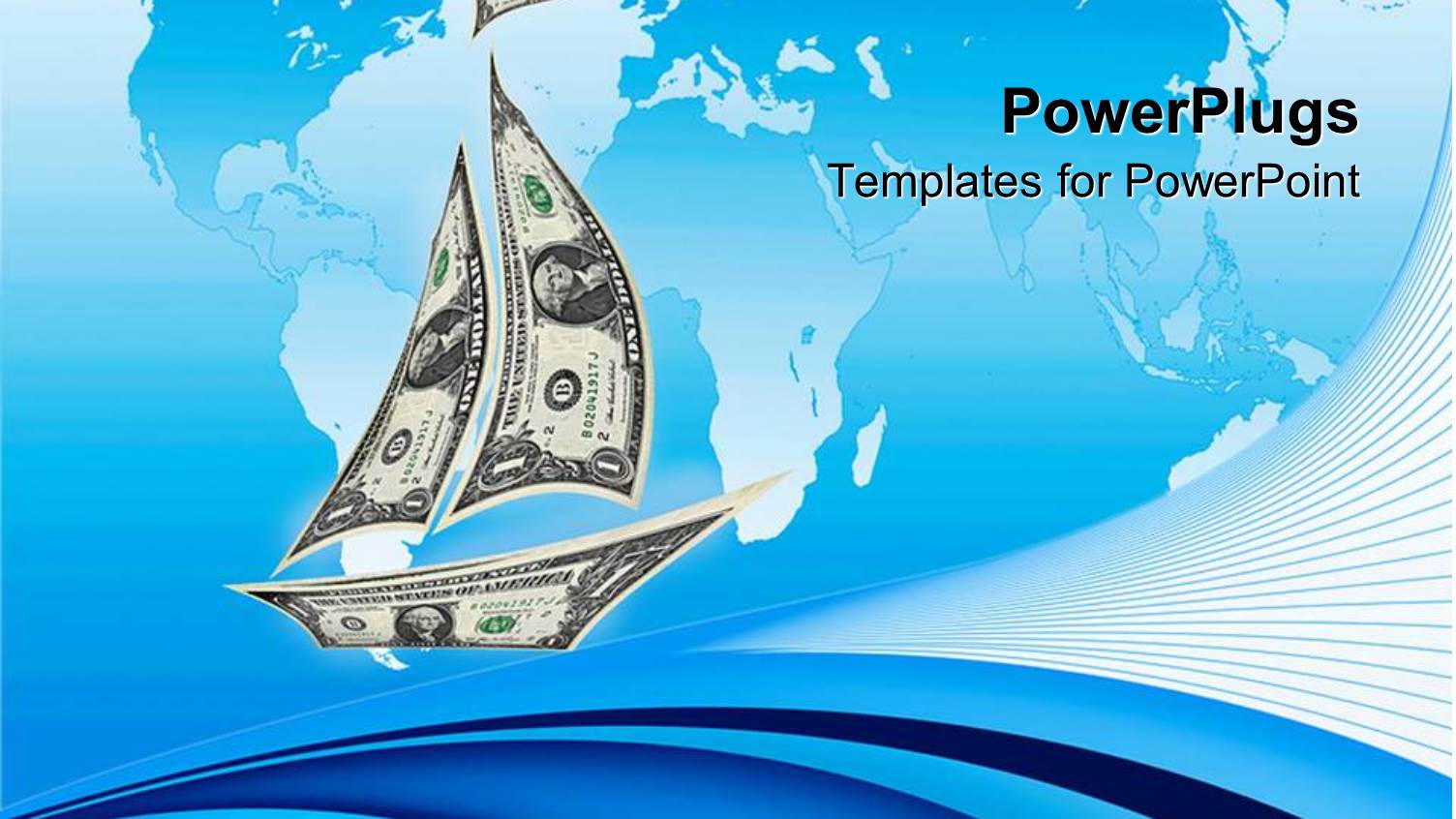 Sailboat Made from Dollar Bills in Blue Background with Map