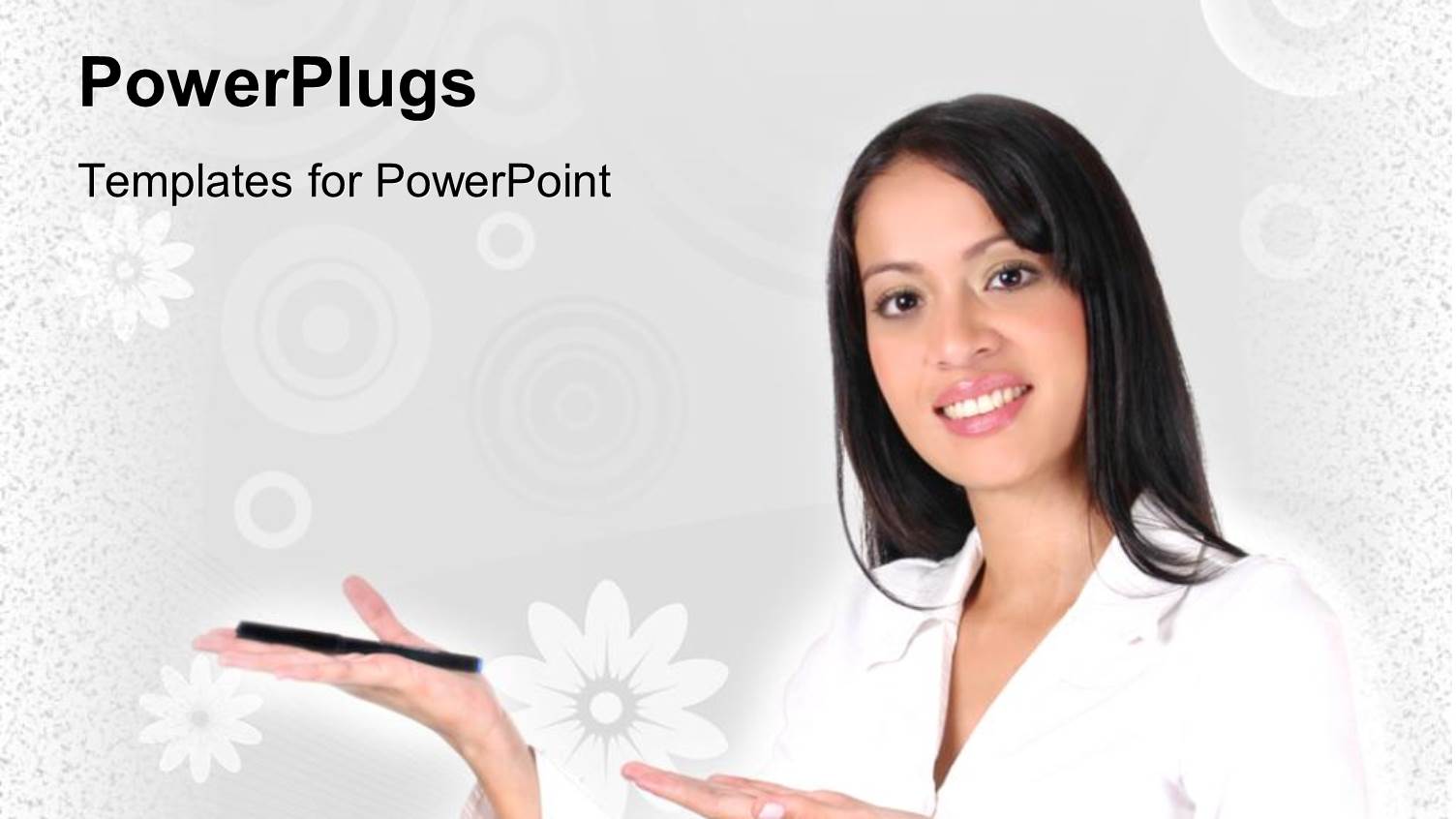 Sales Woman Demonstrating Product, Selling, Retail, White Background