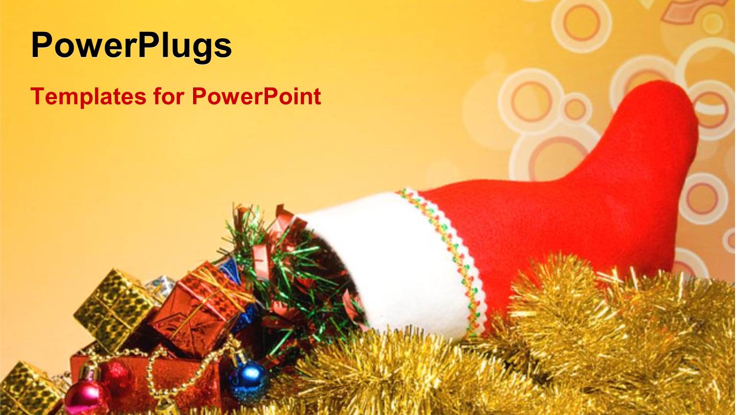 Santa Socks Filled with Christmas Presents on Orange Background