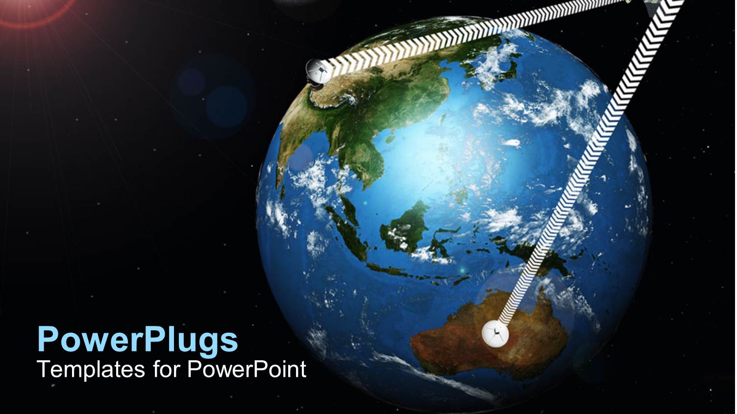 Satellite in Orbit Reflecting Signal Between Locations
