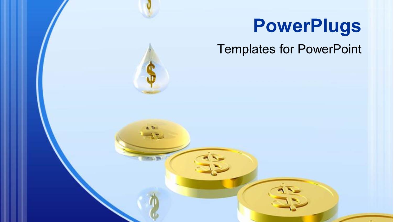 Savings Metaphor with Dollar Sign Water Drops Dripping, Gold Coins, Blue Background
