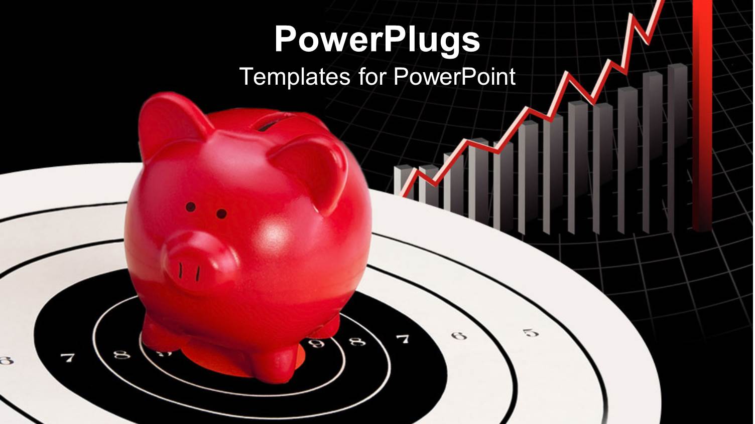 Savings Metaphor with Red Piggy Bank on Target with Bar Graph and  Upward Trend Arrow