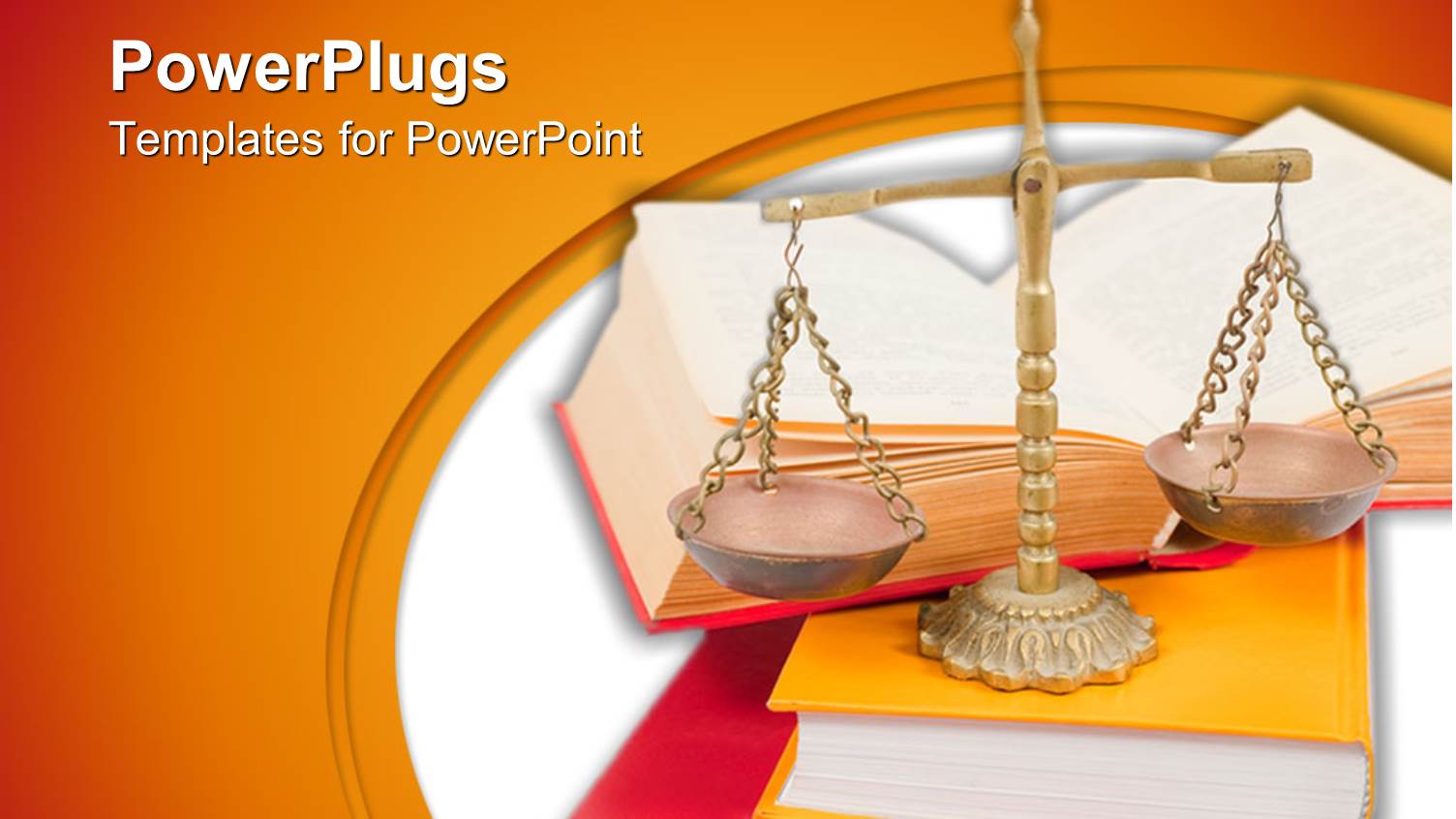 Scales of Justice Atop Legal Books Over White and Orange Background