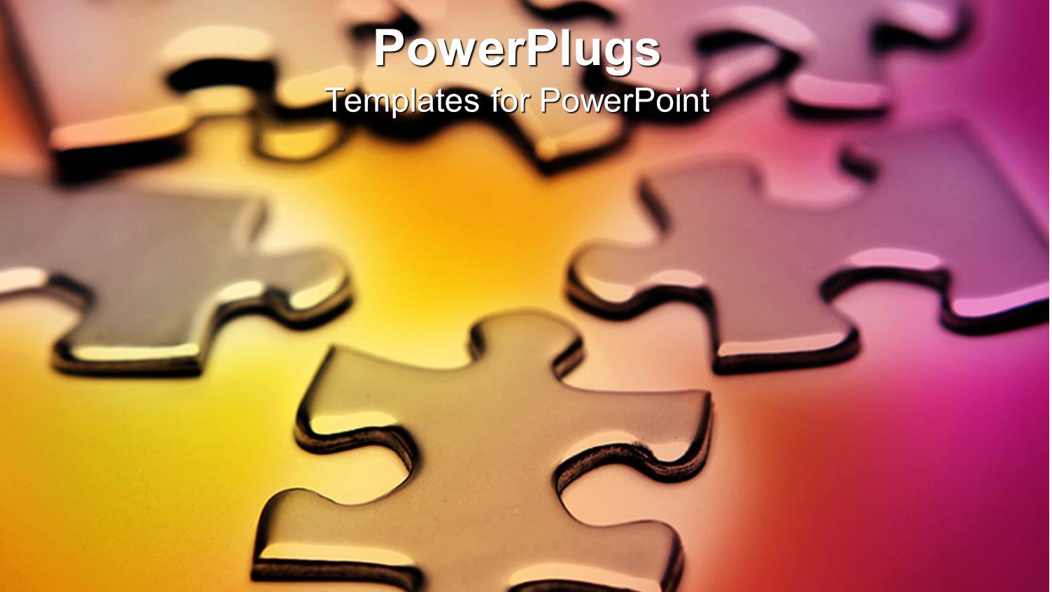 Scattered Jigsaw Puzzle Pieces on Orange, Red, and Purple Background