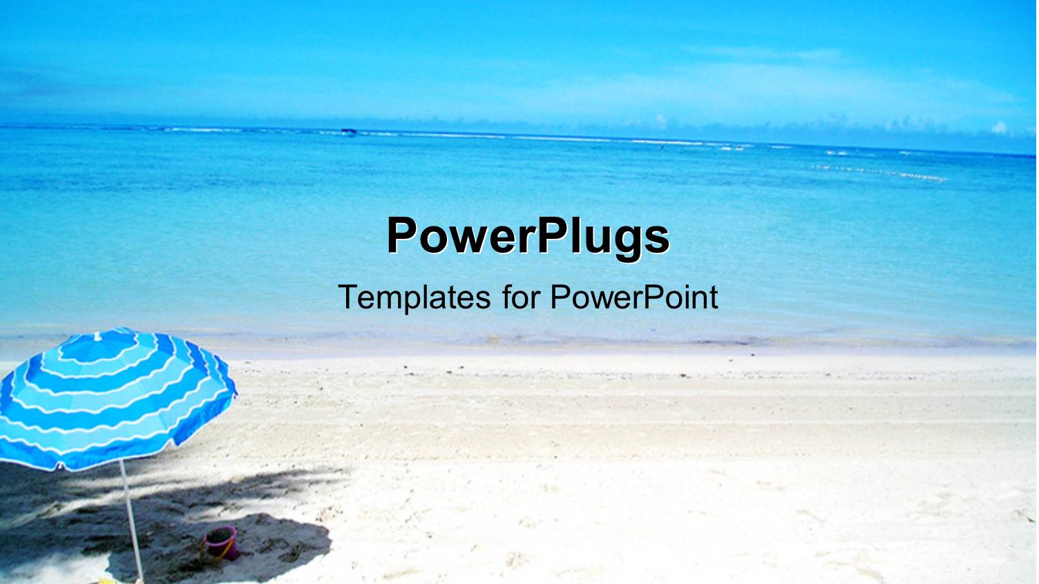 Scenery of Beautiful Beach with Cute Blue Umbrella in Beach Sand