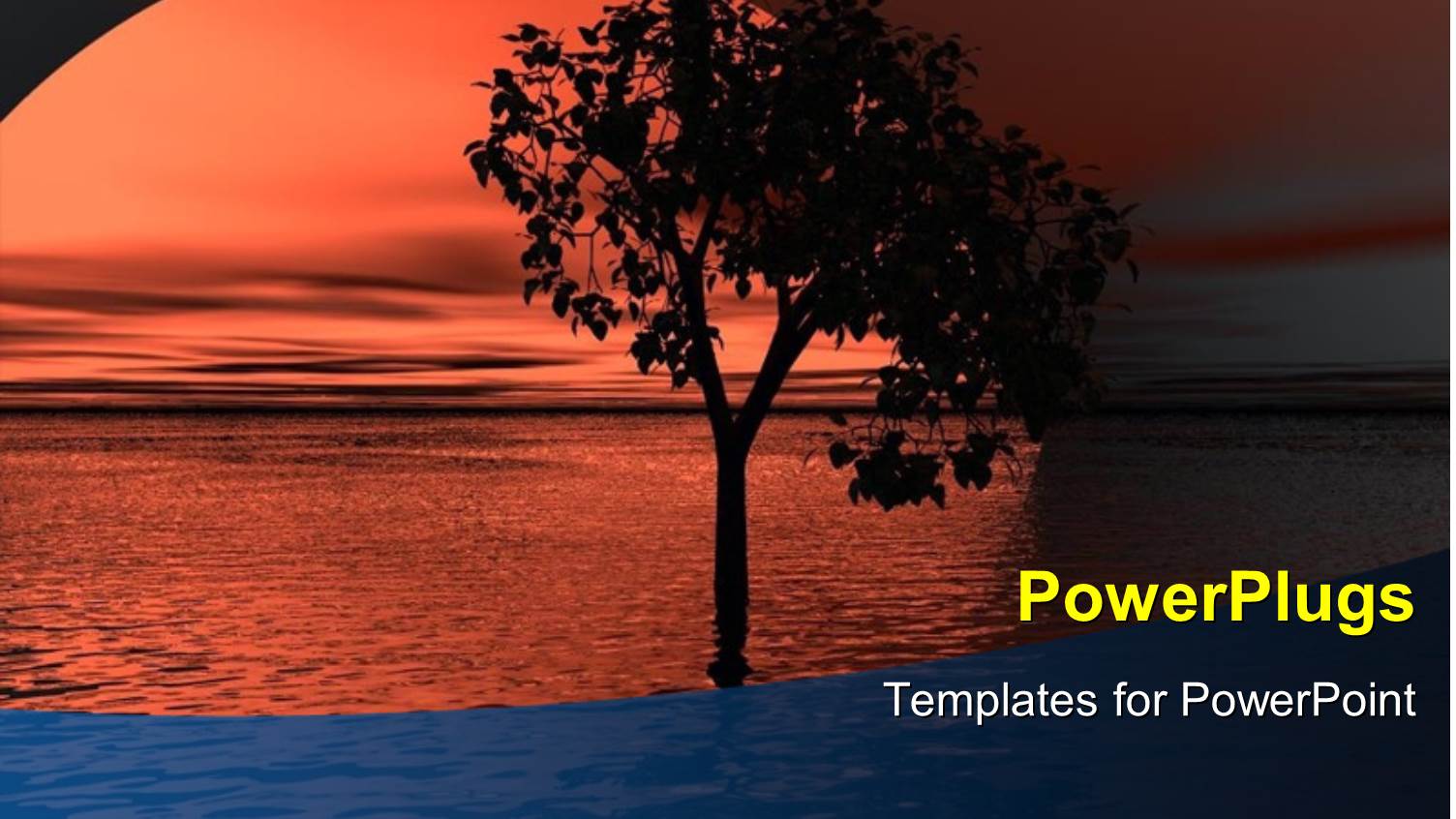 Scenery of Sunset Over Sea Surface with Flourishing Tree