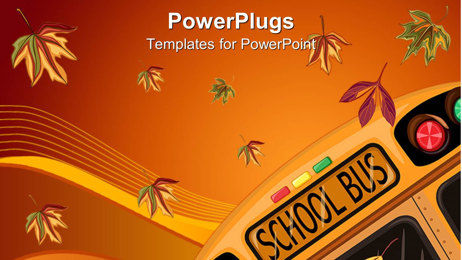 School Bus and Falling Autumn Leaves on Gradient Orange and Red Background
