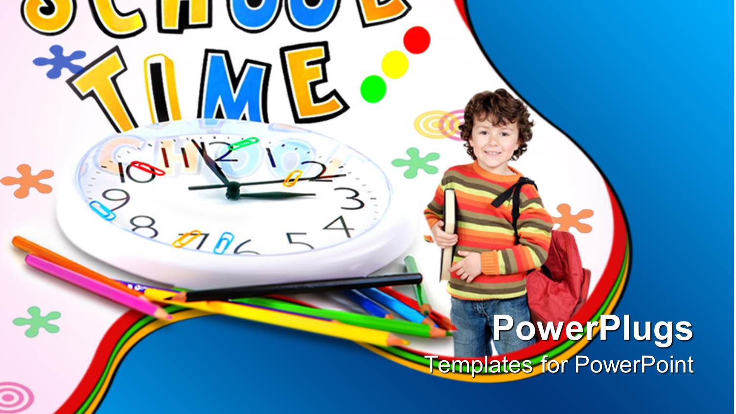 School Kid Ready for School on a White Background with White Clock