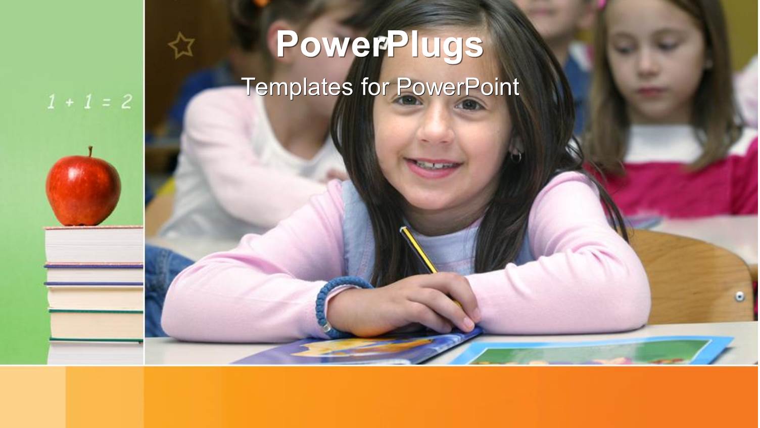 School Kids Learning with Red Apple on Pile of Books