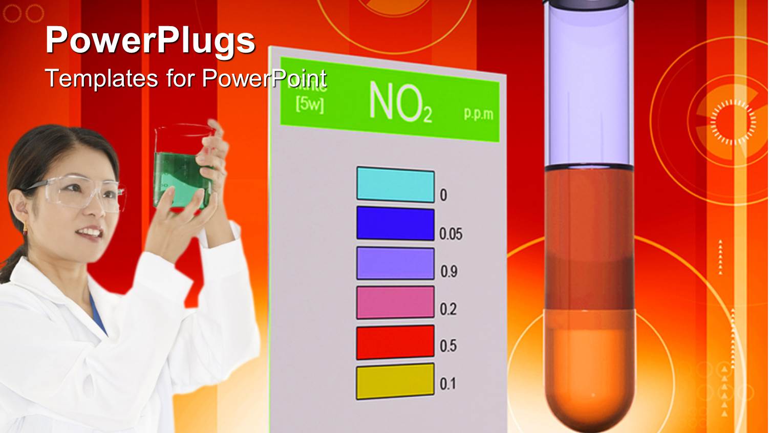 Scientist in White Lab Coat and Safety Goggles Examining Container of Fluid Next to Color Chart and Test Tube