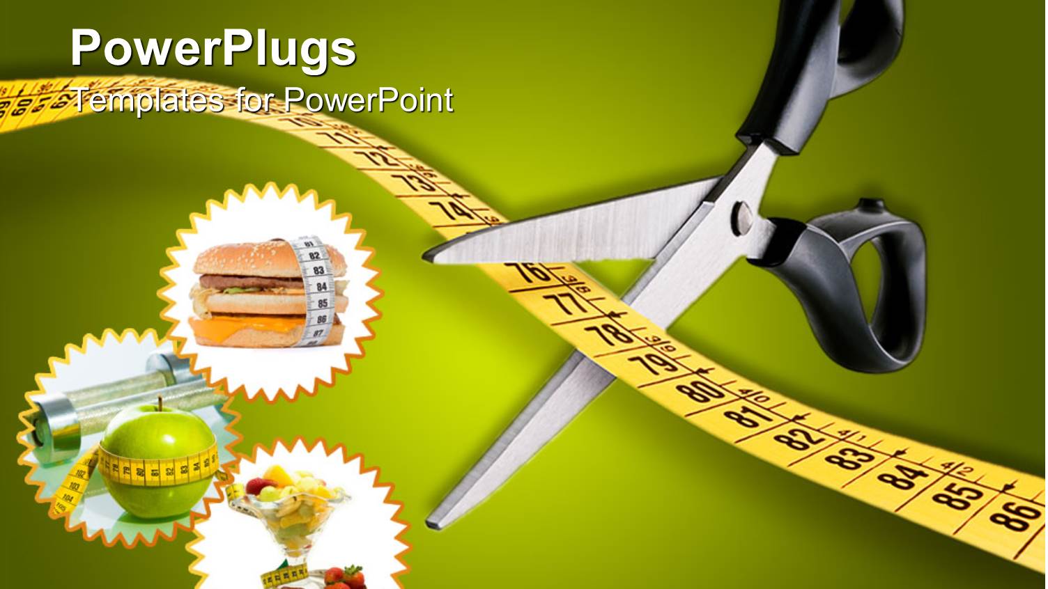 Scissors Cutting the Measuring Tape with Various Food Items