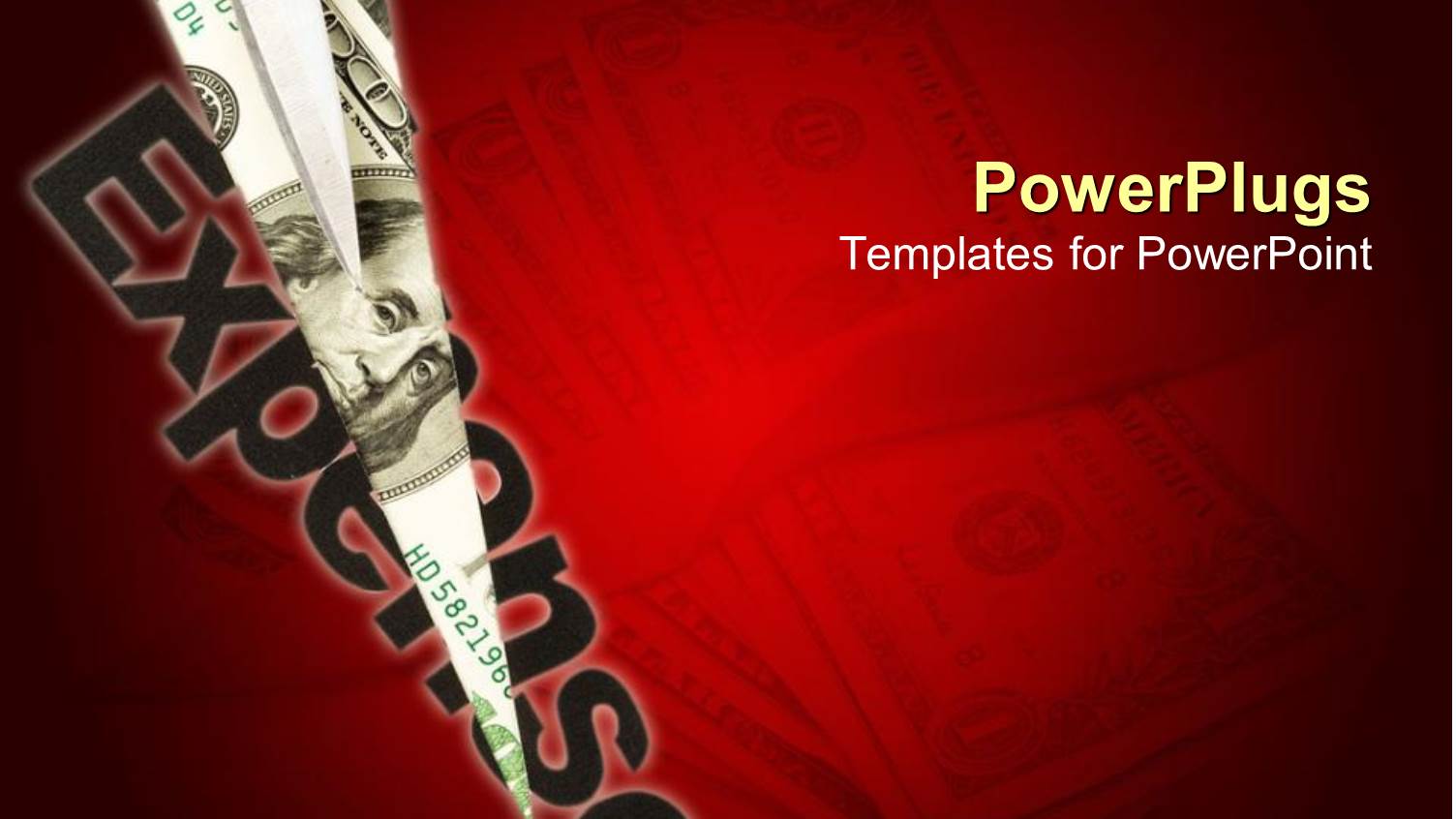 Scissors Cutting Through Dollar Bills with Glowing Text EXPENSE